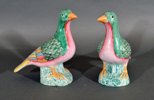 Chinese Export Porcelain Famille Rose Figures of Doves, 19th Century