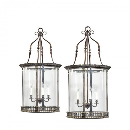 A pair of 20th century brass hanging lanterns in the style of Lutyens