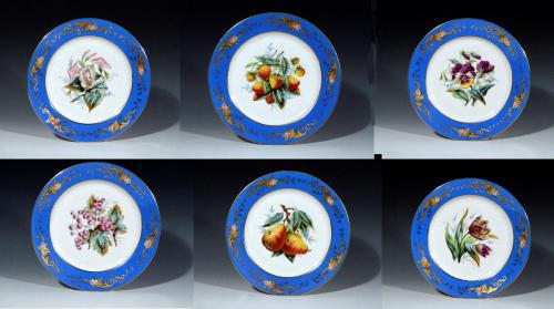 Paris Porcelain Botanical & Fruit-decorated Plates, Circa 1850