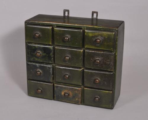 S/4205 Antique Painted Bank of 12 Spice Drawers
