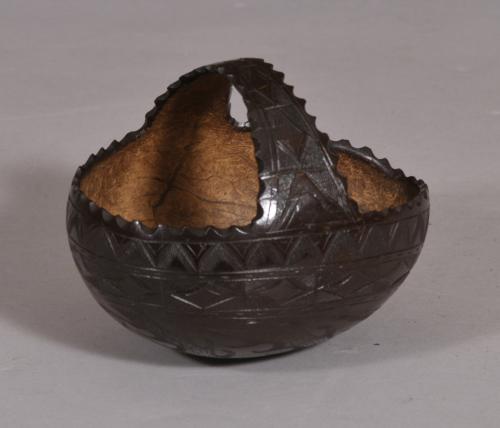 S/4208 Antique 19th Century Sailor's Carved Coconut Basket