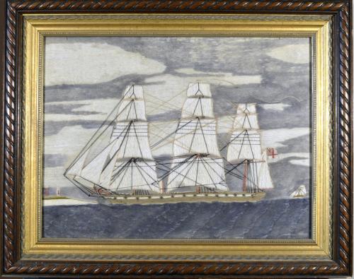 English Sailor's Woolwork of a Royal Navy Frigate, Circa 1870 