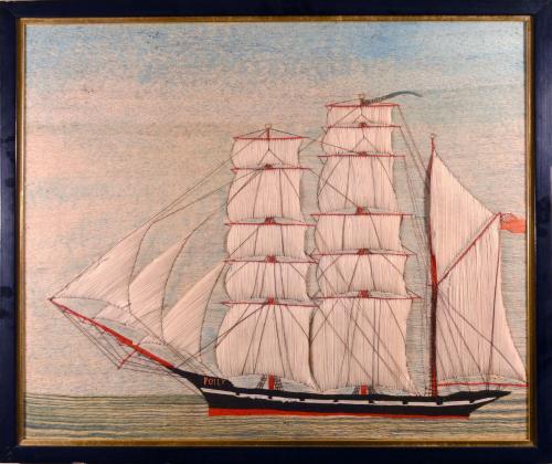 Large British Sailor's Woolwork of the Barque Polly, Circa 1875