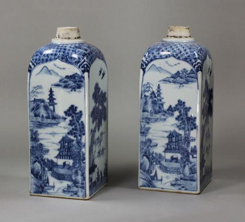 Pair of Chinese blue and white canisters, 18th century
