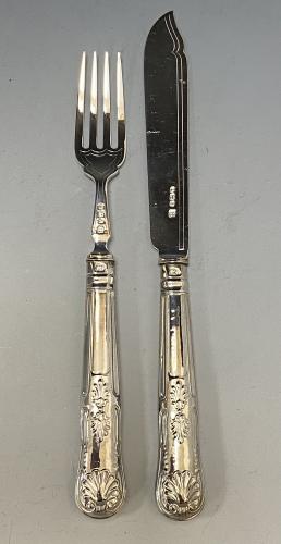 Victorian Kings pattern silver fish knives and forks Gibson and Langman 1891