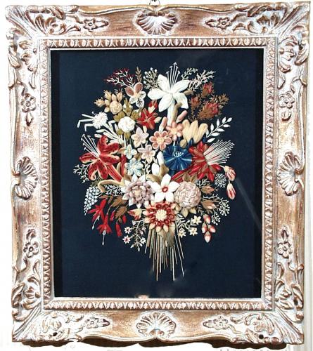 English Woolwork Picture of a Floral Bouquet, Circa 1875
