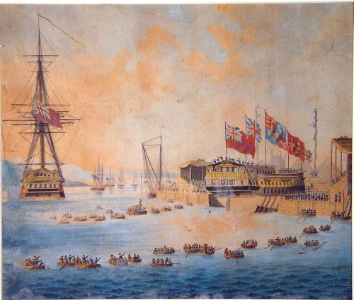 An English Marine Watercolour of a Royal Launching of a Royal Navy Ship, Circa 1820-50