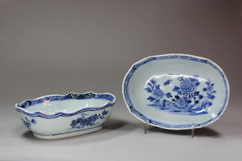 Pair of Chinese blue and white oval bowls, late Qianlong (1736-95)