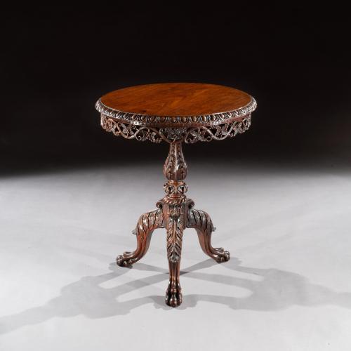 19th Century Finely Carved Anglo Indian Rosewood Tilt Top Tripod Table