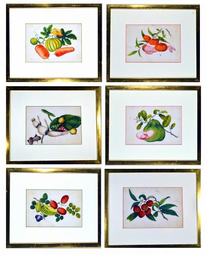 China Trade Watercolour Paintings of Vegetables, Set of Six, Circa 1860