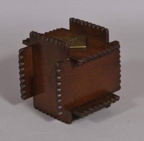 S/4220 Antique Treen 19th Century Folk Art Mahogany Money Box