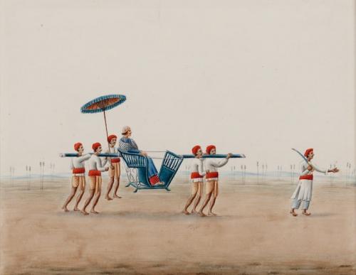 A man being carried in a palanquin, Shiva Lal (Patna c. 1820-1870)