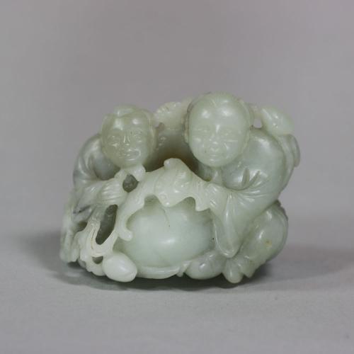 Chinese celadon jade group of the Hehe Erxian, Qing dynasty
