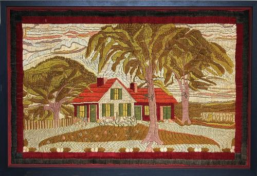 Large Woolwork Picture of a Farmhouse, First Part of 20th century