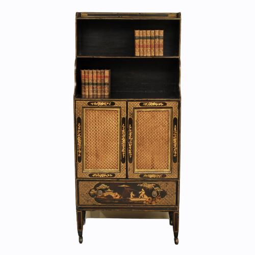 Regency Period Lacquered Bookcase with Open Shelves and Two Cupboards