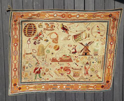 Children's Edwardian Needlepoint Wall Hanging, Early 20th Century