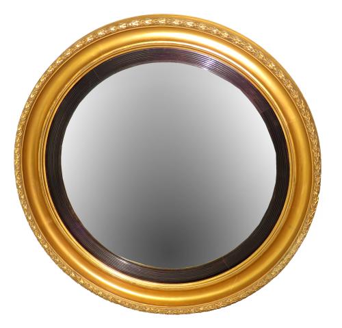 Large 19th Century Antique Gilt Wood Convex Mirror
