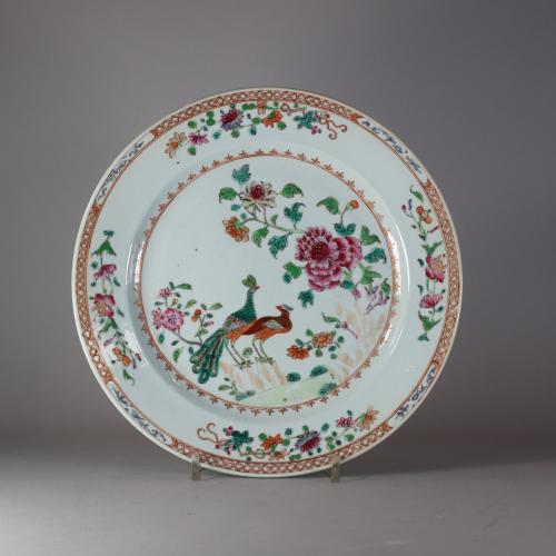 A Chinese famille rose double peacock dish, Qianlong (1736-1795)