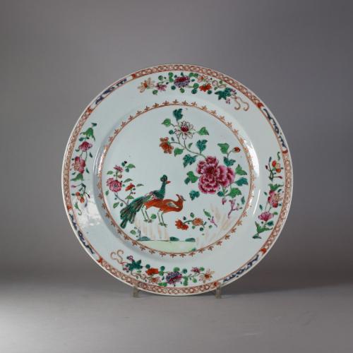 A Chinese famille rose Double peacock dish, Qianlong (1736-1795)