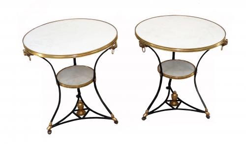 Pair Of Early 20th Century French Gilt Bronze & Marble Gueridon Tables
