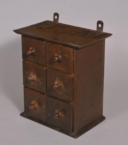 S/4206 Antique Early 20th Century Bank of Six Spice Drawers