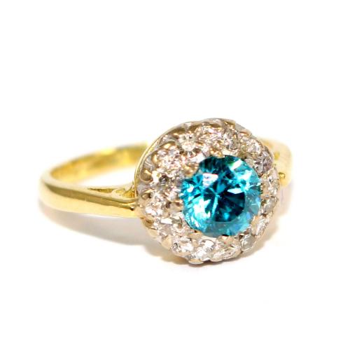Blue Zircon and Diamond Cluster Ring circa 1963