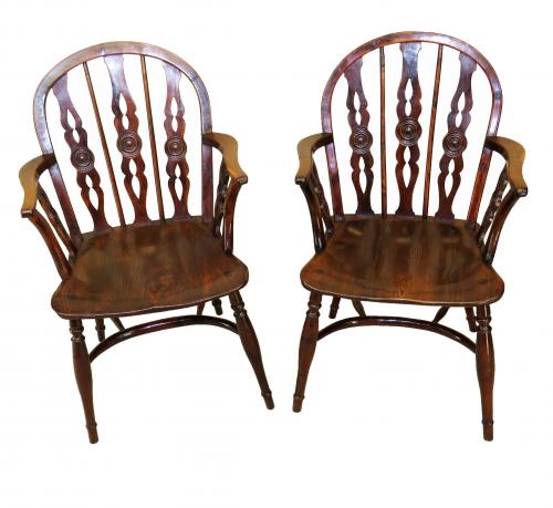 19th Century Pair Of "Prior" Yew Wood Windsor Armchairs
