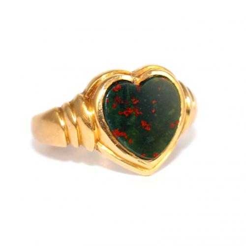 Victorian Bloodstone Heart Signet Ring c.1901