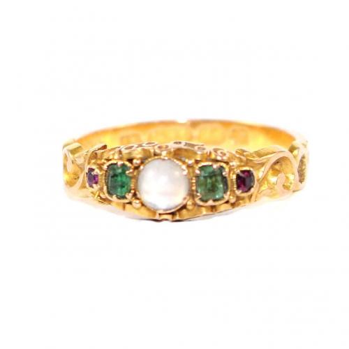 Victorian Moonstone & Emerald Ring c.1865