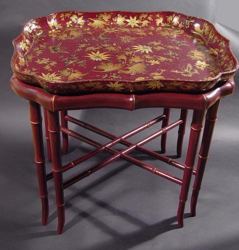 Burgundy Papier-mâché Lacquered Tray and Base, Impressed Clay for Henry Clay, Circa 1815