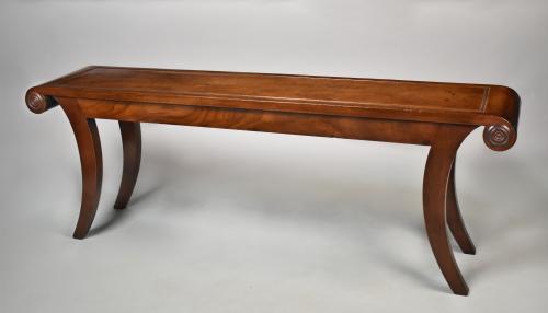 Regency mahogany sabre leg bench, c.1810