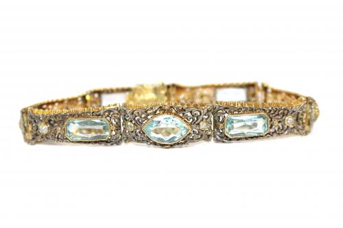 Art Deco Aquamarine & Diamond Bracelet c.1935