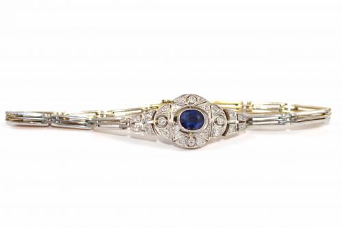 Edwardian Oval Sapphire & Diamond Panel Bracelet c.1920
