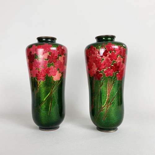 A delightful pair of Japanese Cloisonne vases by the Hayashi workshop