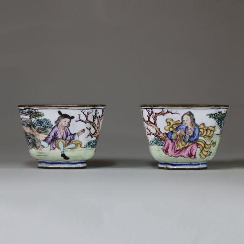 Pair of small Canton enamel wine cups, Qianlong (1736-95)