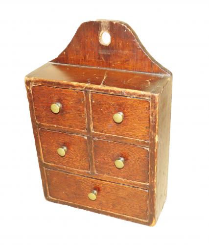 19th Century Oak and Pine Wall Hanging Spice Box