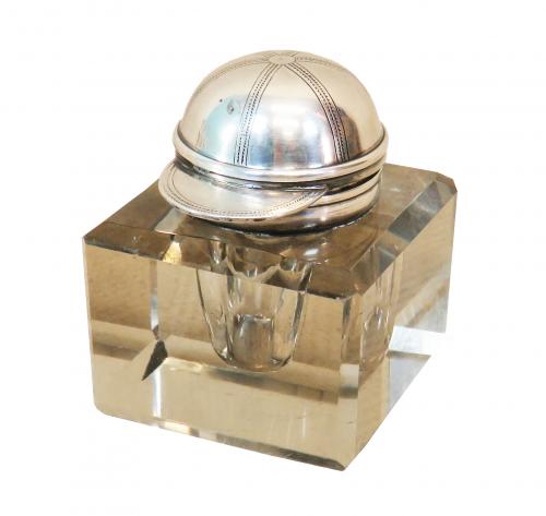 Late 19th Century Silver & Glass Inkwell From Asprey & Sons