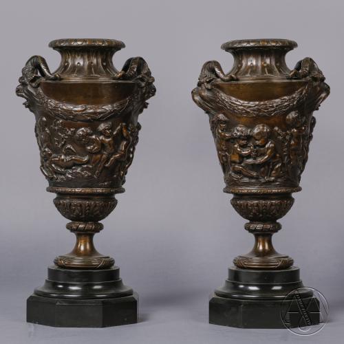 Patinated Bronze Bacchanalian Vases