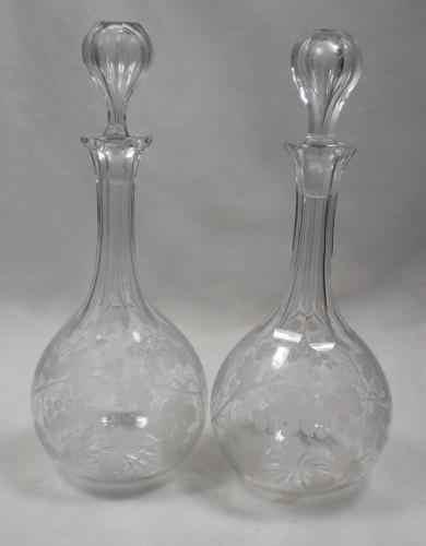 crystal glass decanters engraved with fruiting vines, English circa 1860