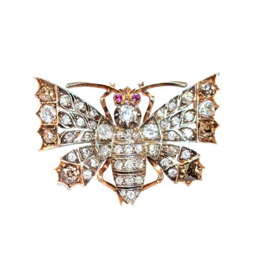 Victorian Fancy Diamond Butterfly Brooch c.1890