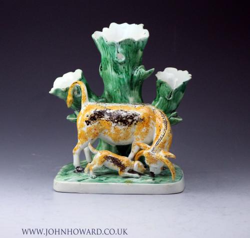 Early English pottery bull baiting spill vase figure late 18th century Staffordshire