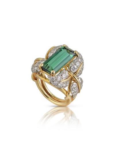 A Green Tourmaline and Diamond Ring by Schlumberger