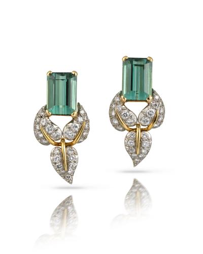 Green Tourmaline and Diamond Earrings by Schlumberger