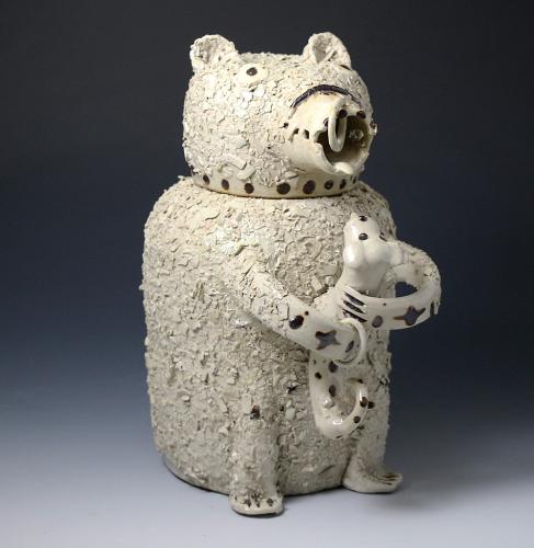 English stoneware saltglaze bear baiting jug mid 18th century