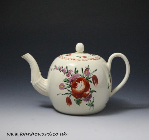Antique English creamware pottery teapot 18th century period