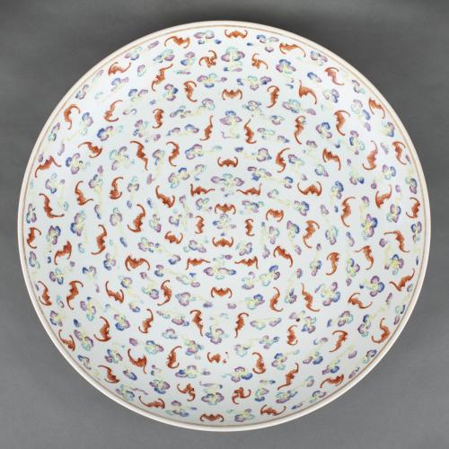 A very large Chinese imperial porcelain “hundred bats”, baifu, charger