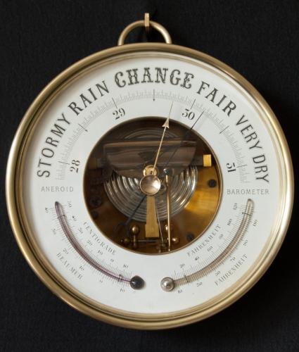 8-inch [21 cm] diameter brass cased aneroid barometer. 1883