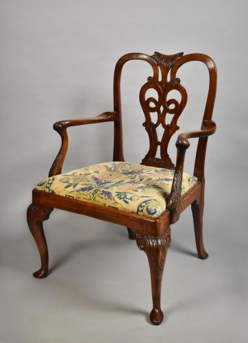 George II carved mahogany cabriole leg armchair, circa 1750