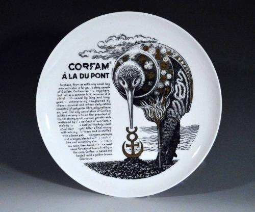Vintage Piero Fornasetti Fleming Joffe Recipe Plate, Corfam A La Dupont, Made for Fleming Joffe, Silkscreen & Transfer, 1960s