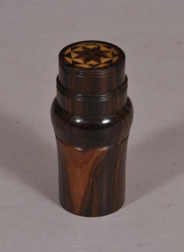 S/4265 Antique Treen 19th Century Scent Bottle in a Laburnum Wood Case